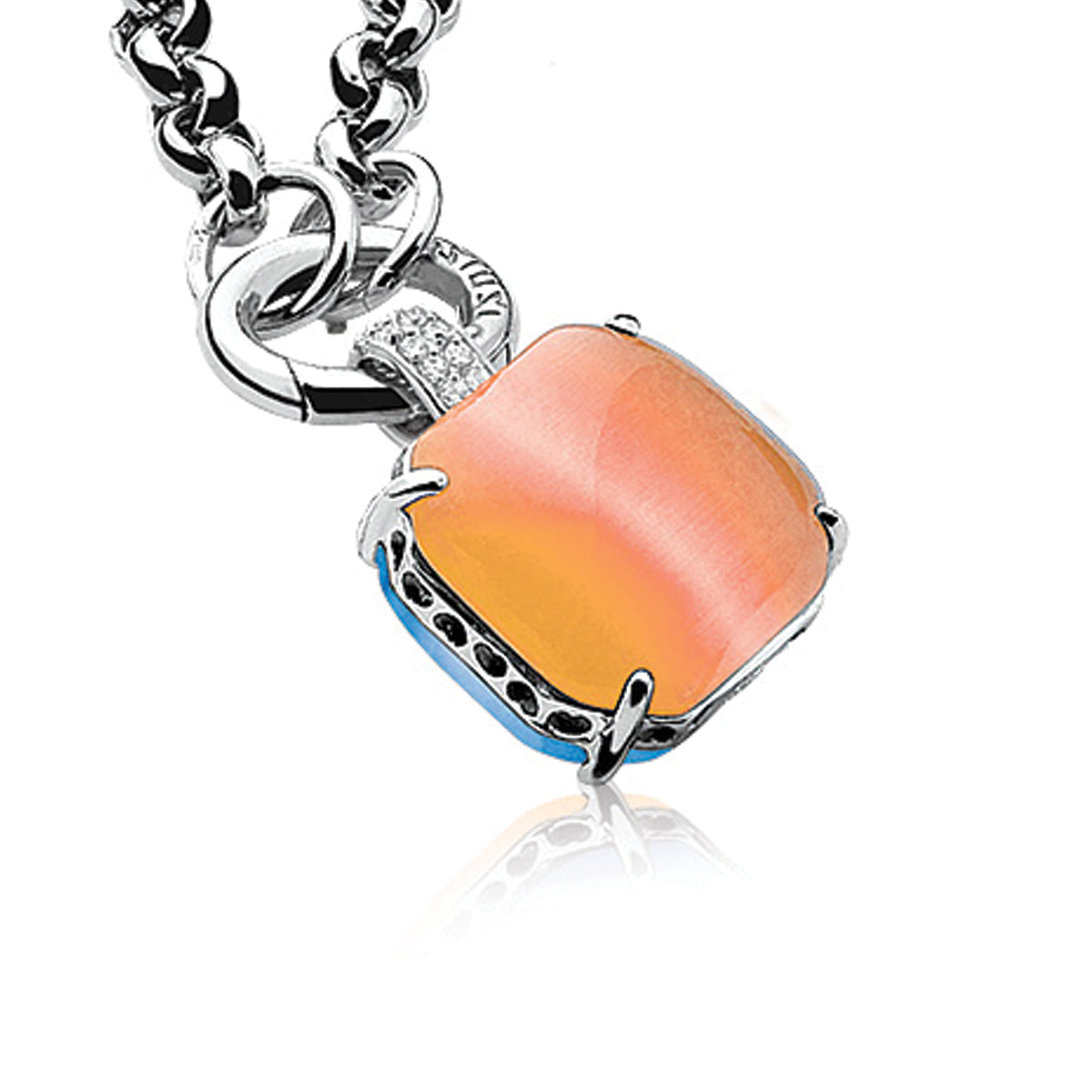 Reversible Cats Eye Pendant - blue/orange - ZIH667B