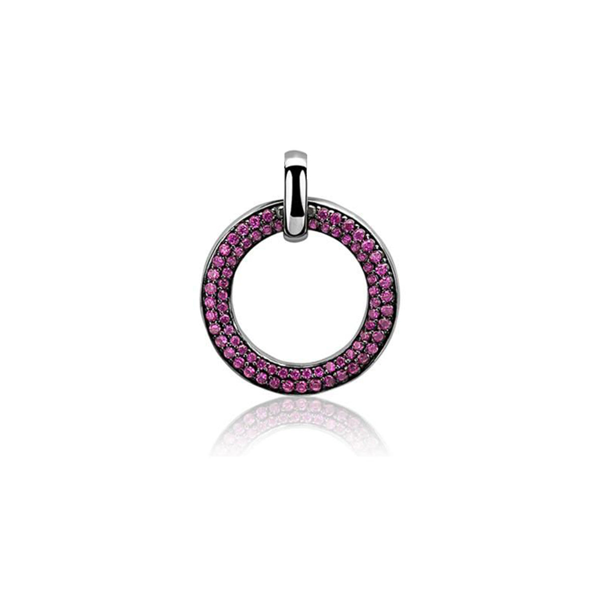 Large Round Silver CZ Pendant - Magenta Red - ZIH881R