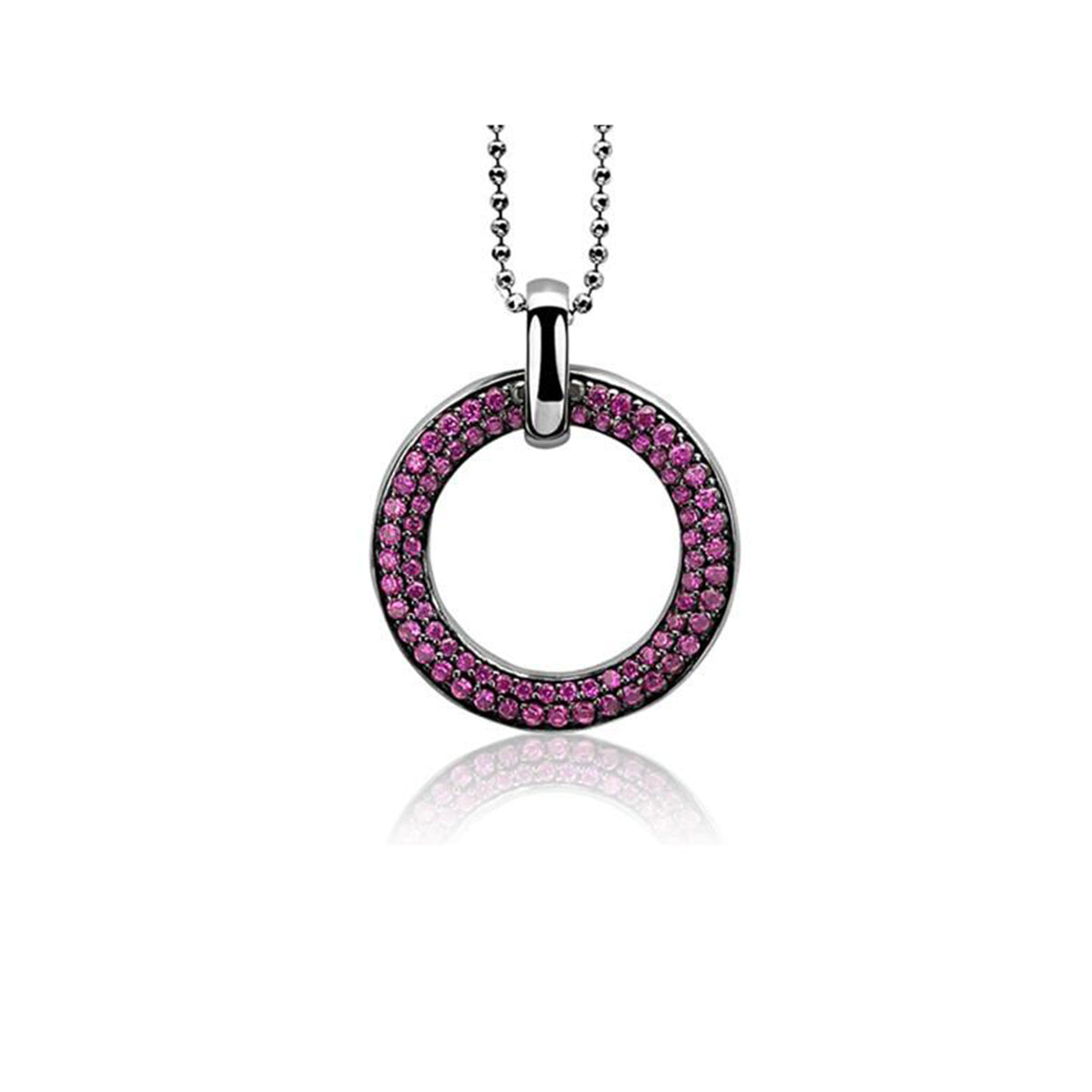 Large Round Silver CZ Pendant - Magenta Red - ZIH881R