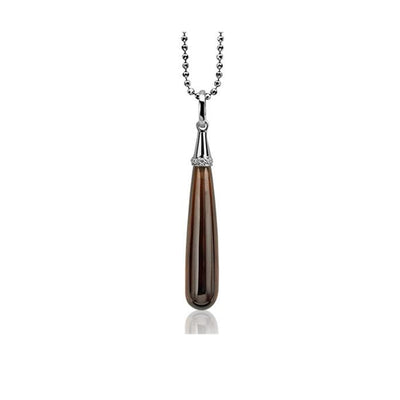 Silver Teardrop Pendant - Amber Brown - ZIH928BR