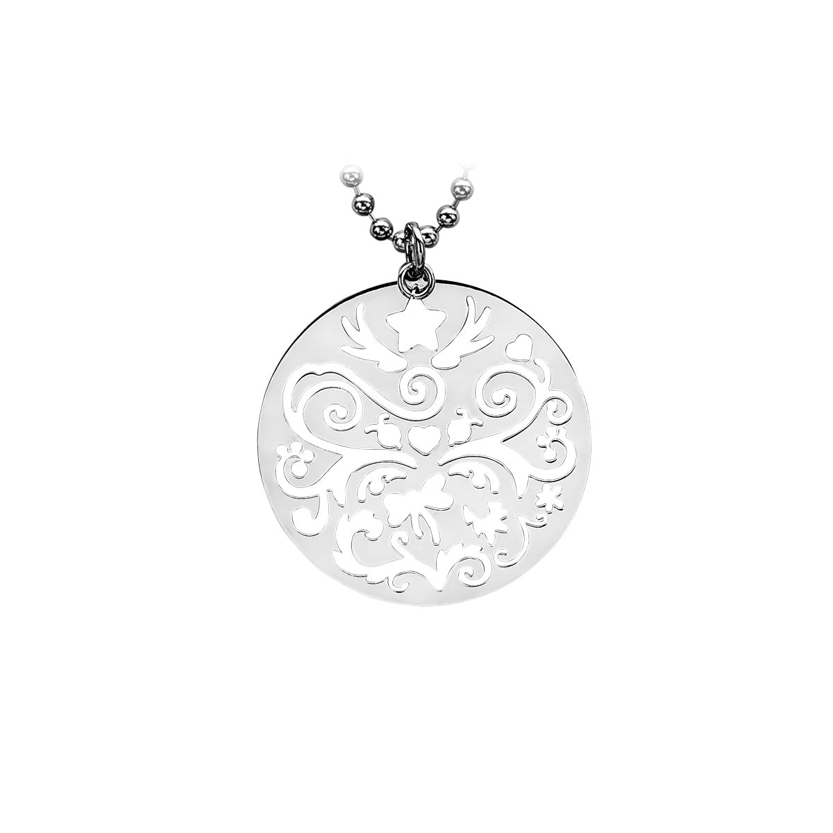 Silver Round Floral Disc Pendant - ZIH950