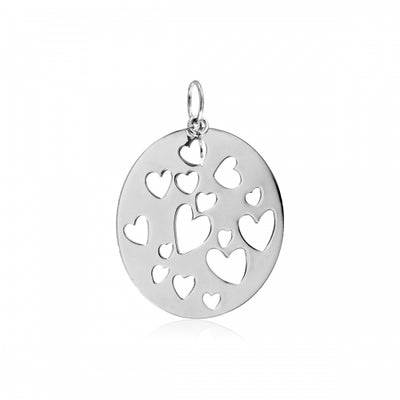 Silver Round Heart Disc Pendant - ZIH953