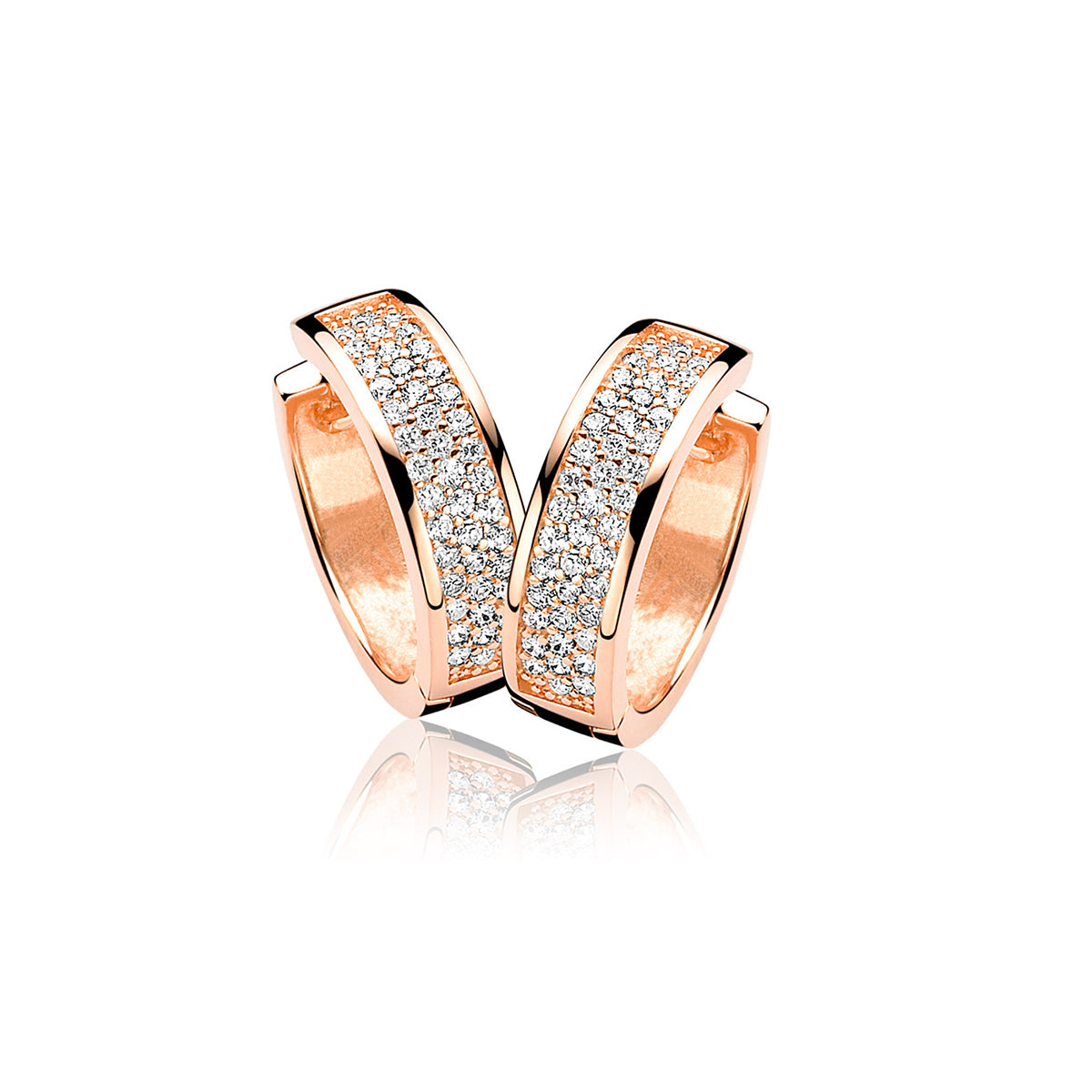 Rose Gold & White CZ Huggie Earrings - ZIO856R