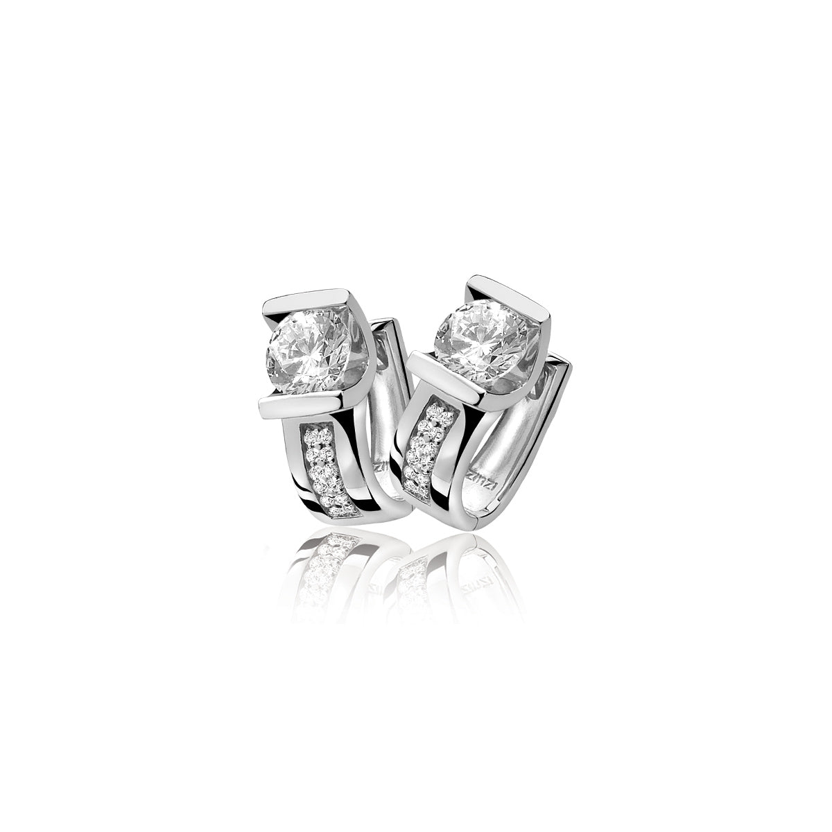 Crystal CZ Creole Earrings - White - ZIO576CR