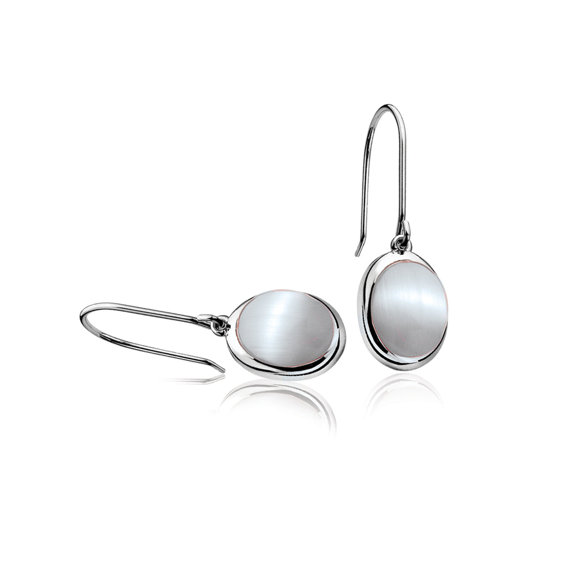 White Cat-Eye Silver Earrings - ZIO671