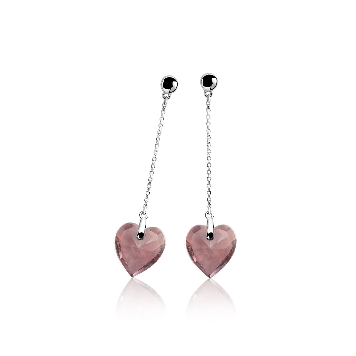 Heart Crystal Drop Earrings - Pink - ZIO858R