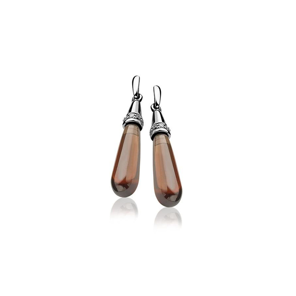 Silver Teardop Earrings - Brown - ZIO928BR