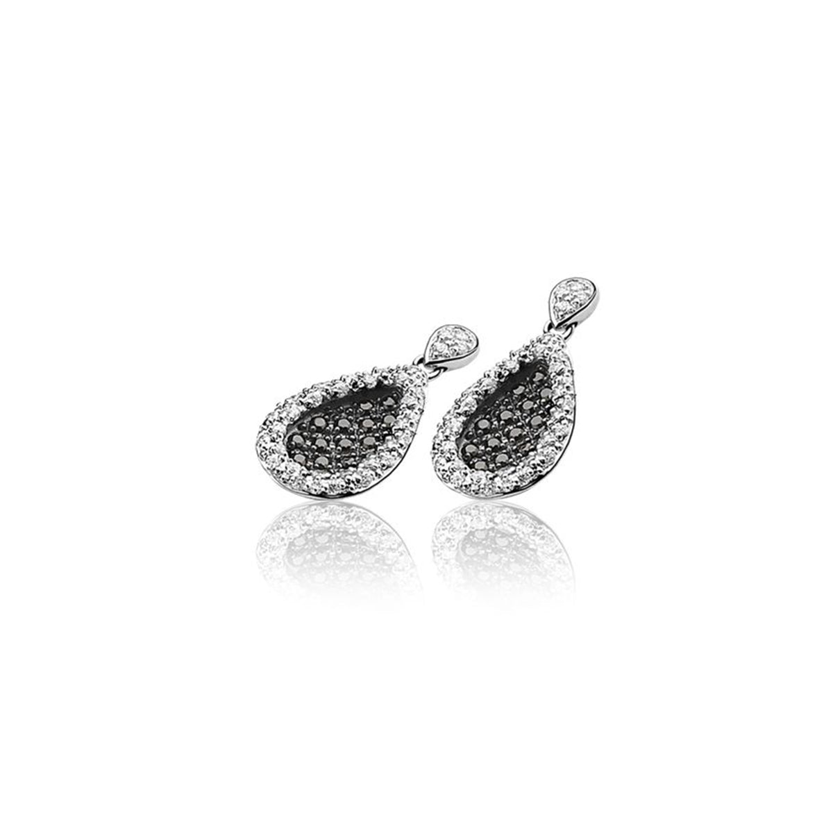 Teardrop CZ Earrings- Black & White - ZIO963