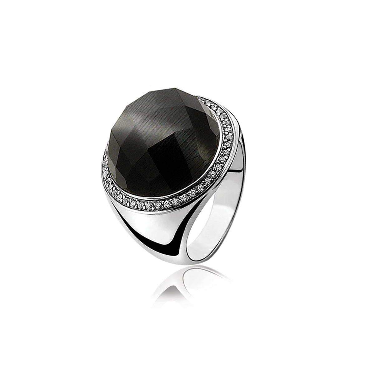 Black Cats-Eye Silver Ring with CZ - ZIR802