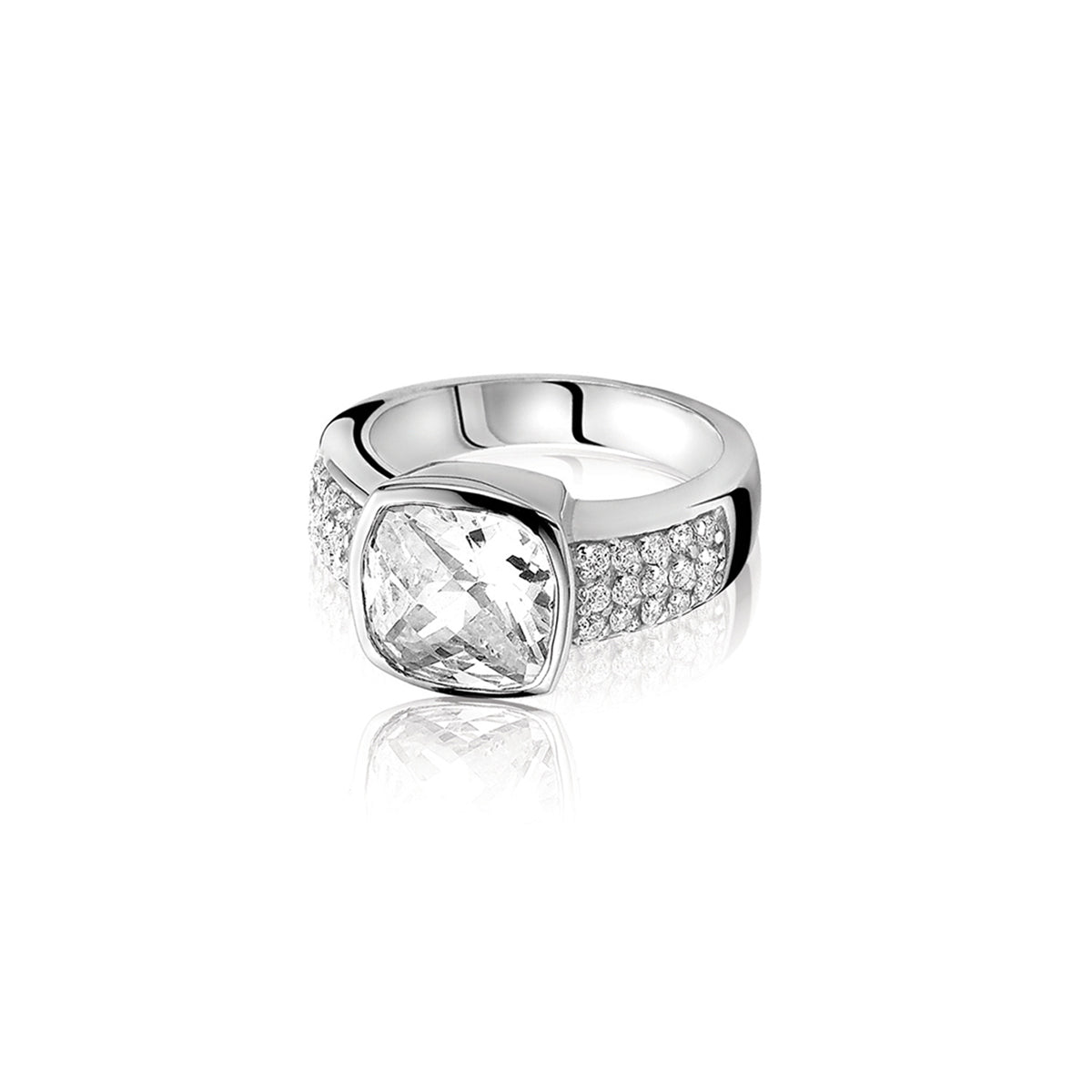 Large Square Faceted CZ Ring - White - ZIR375