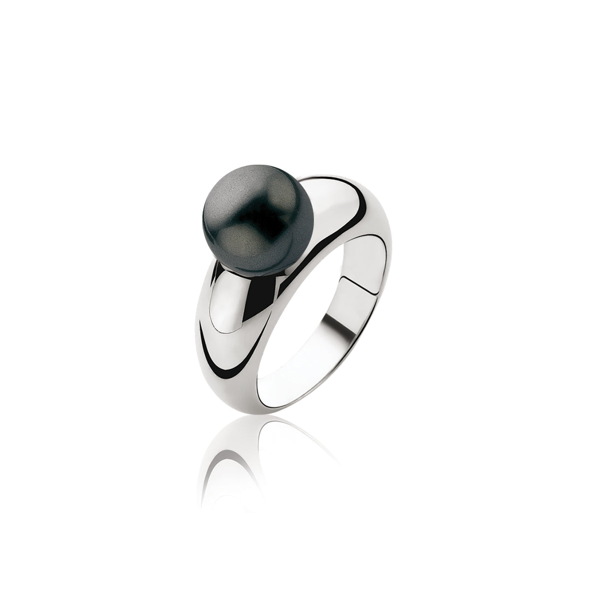 Silver Pearl Ring - Black - ZIR456Z