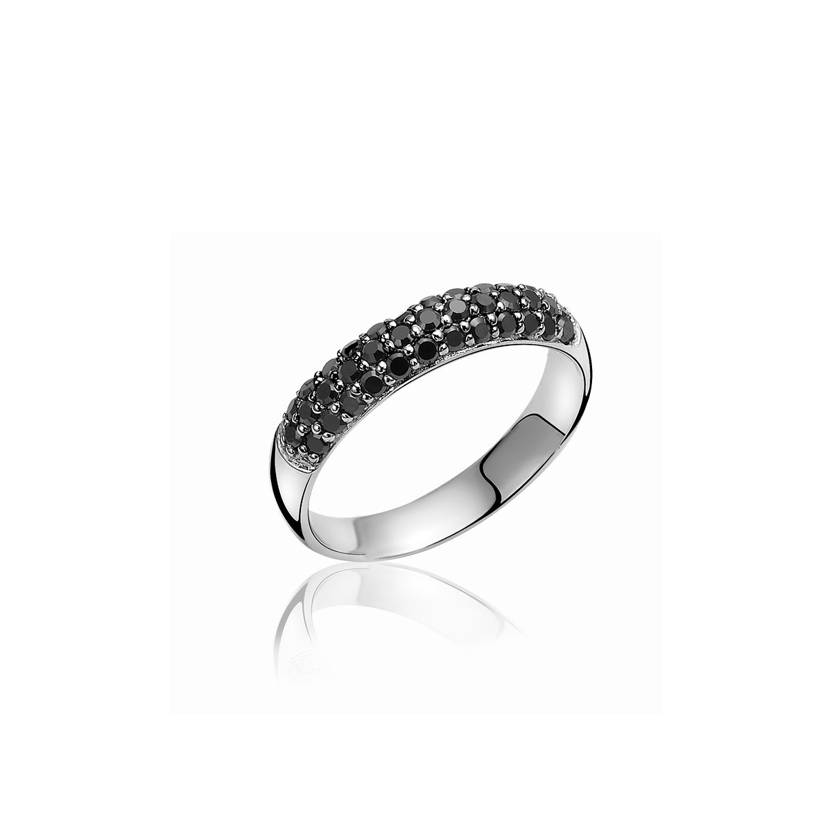 Thin Silver Ring with CZ - Black - ZIR507Z