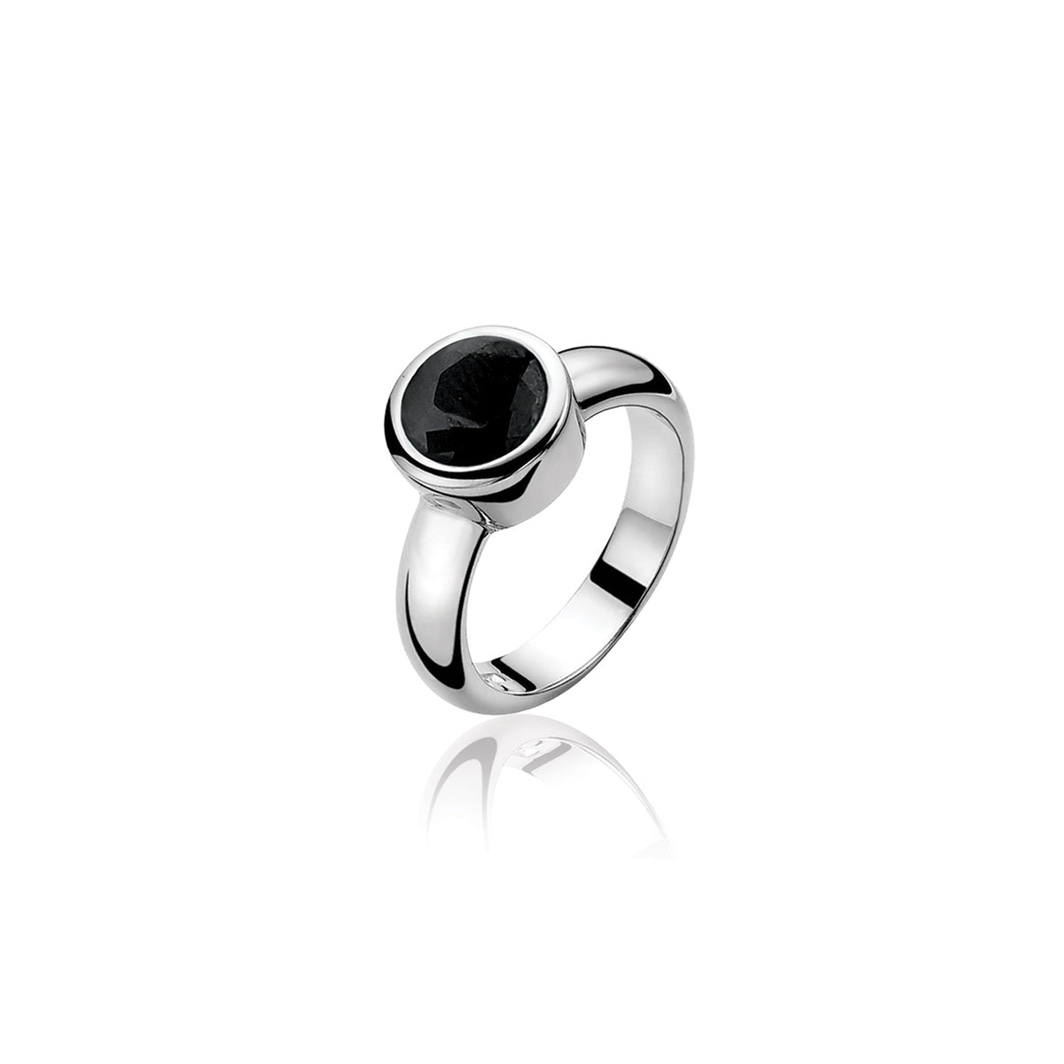 Faceted Round CZ Silver Ring - Black - ZIR50Z