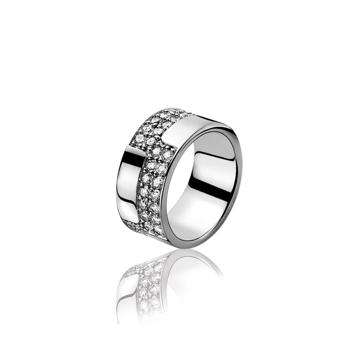 Wide Silver CZ Ring - White - ZIR532