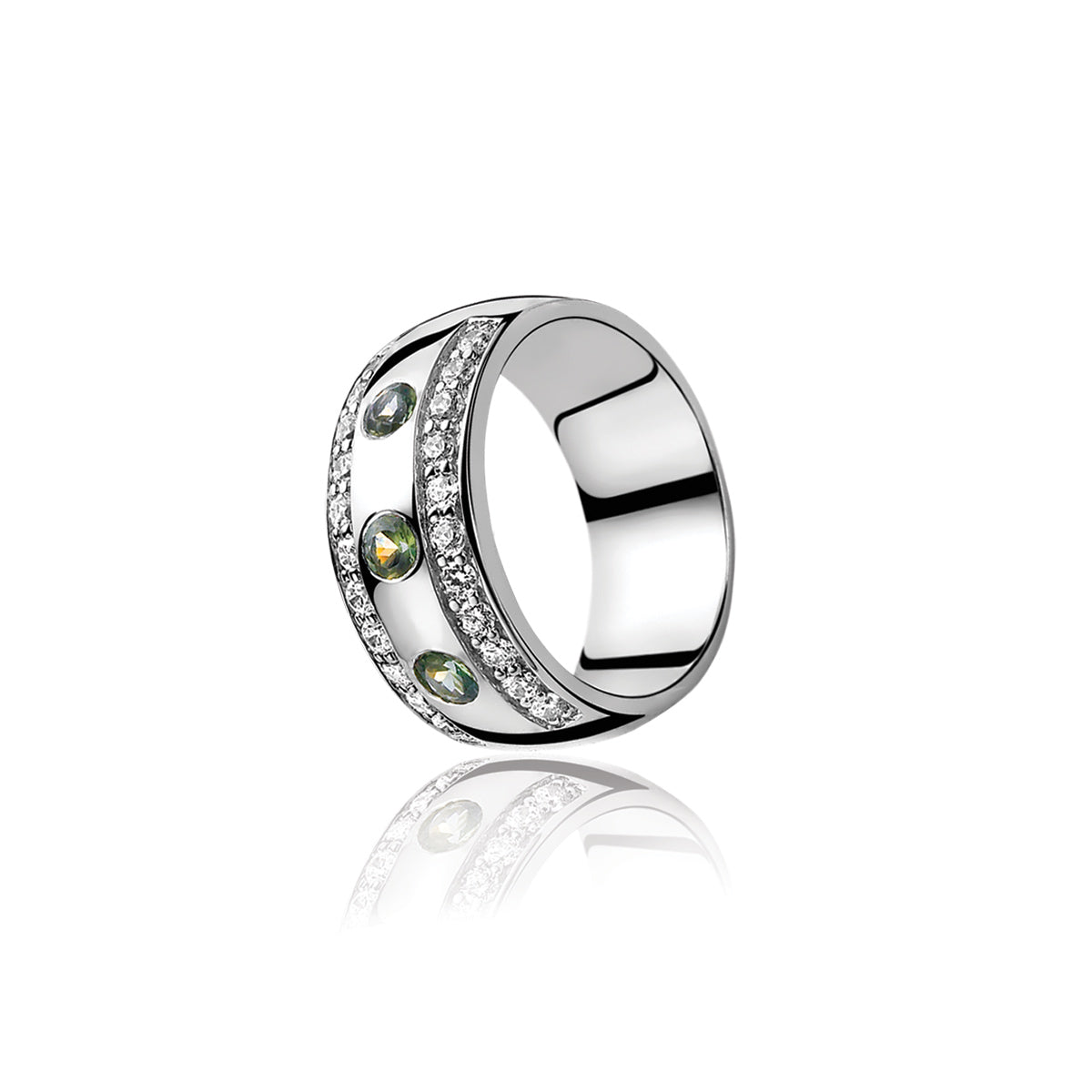 Wide Ring Set With Green & White CZ - ZIR550G