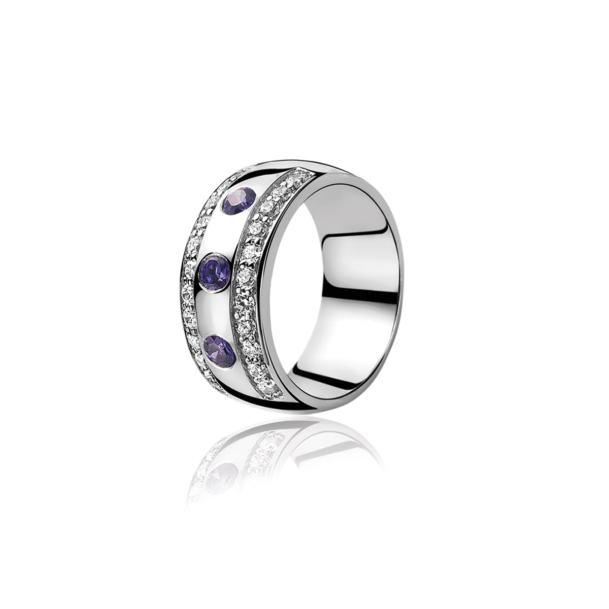 Wide Ring Set With Purple & White CZ - ZIR550P