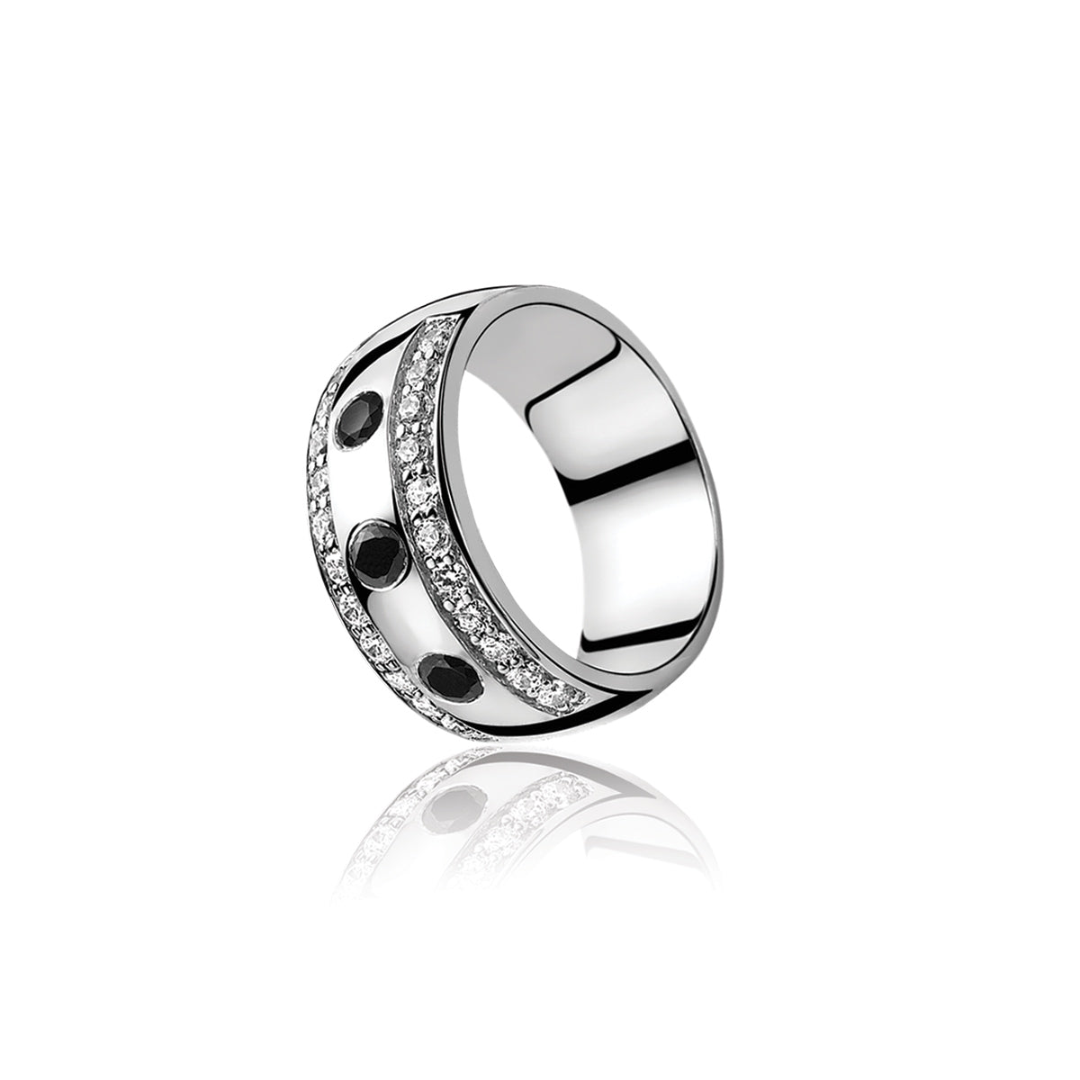 Wide Ring Set With Black & White CZ - ZIR550Z