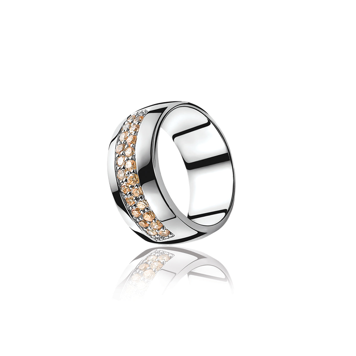 Wide Silver Ring Set With Champagne CZ - ZIR551C