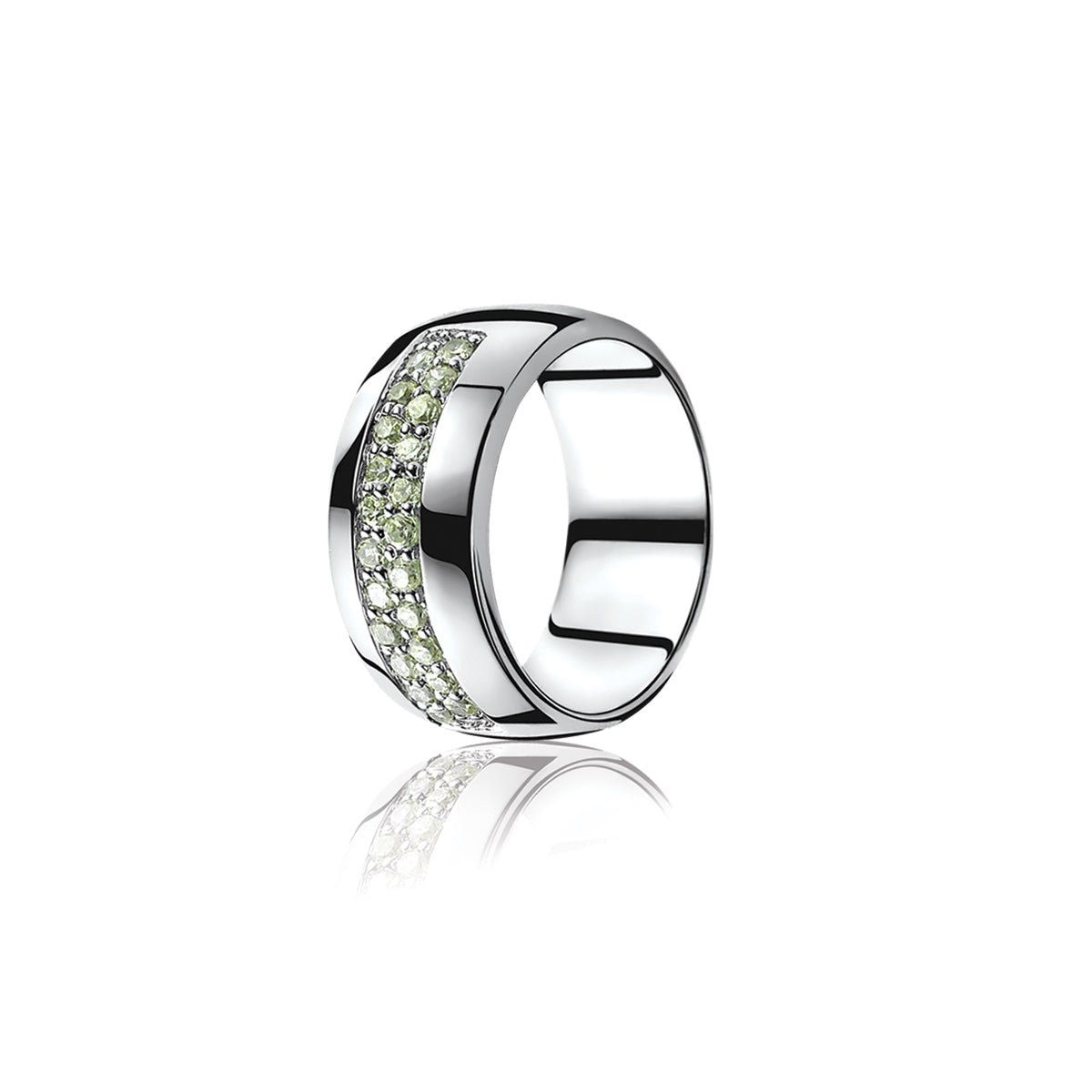 Wide Silver Ring with Green CZ - ZIR551G