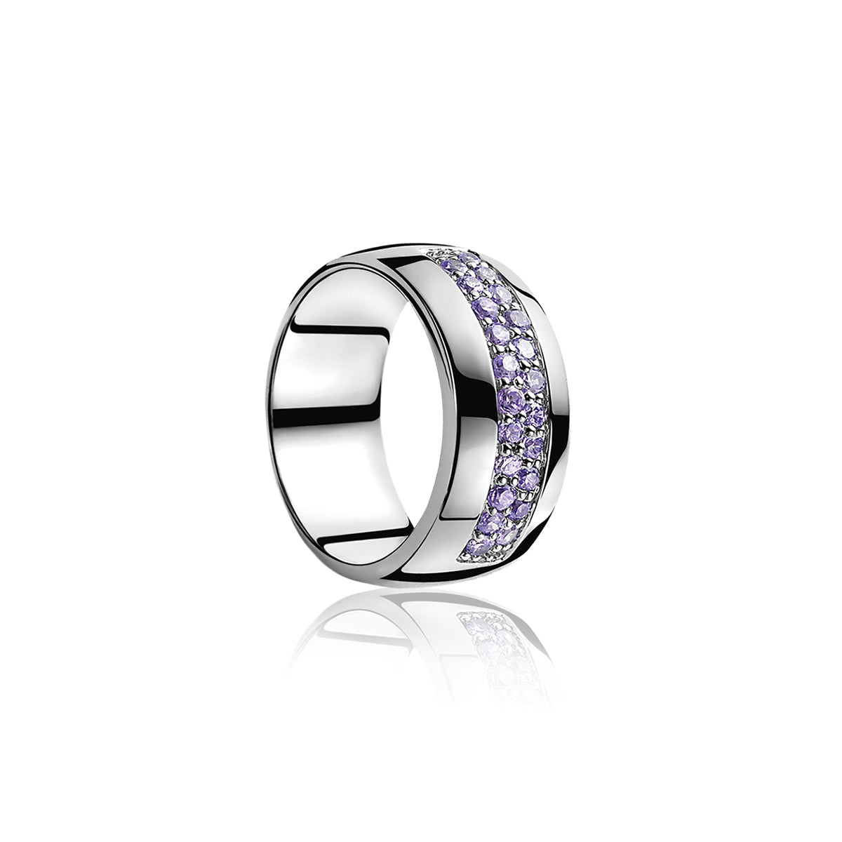 Wide Silver Ring with Purple CZ - ZIR551P