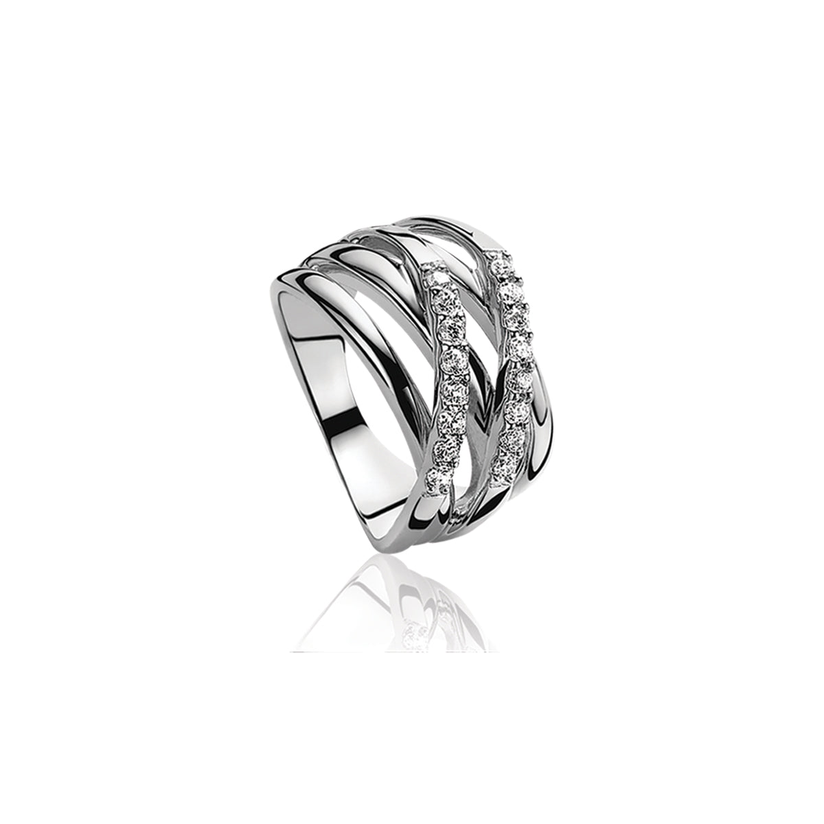 Wide Silver CZ Ring - White - ZIR552