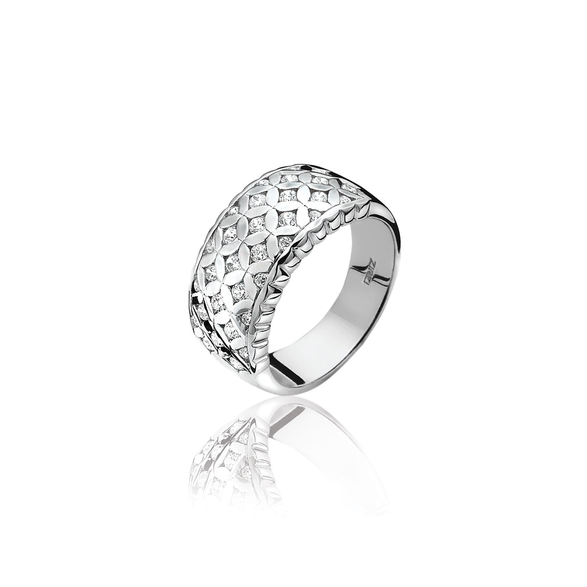 Silver Patterned Ring With CZ- ZIR663