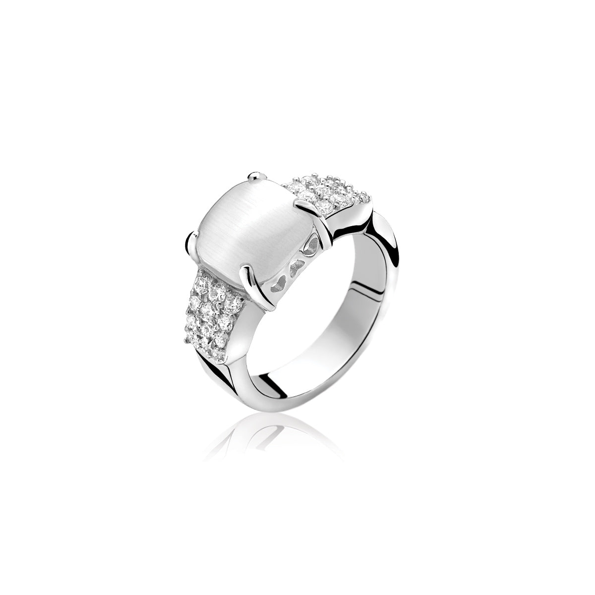 Square Pale Grey Cats-Eye Ring With CZ- ZIR667