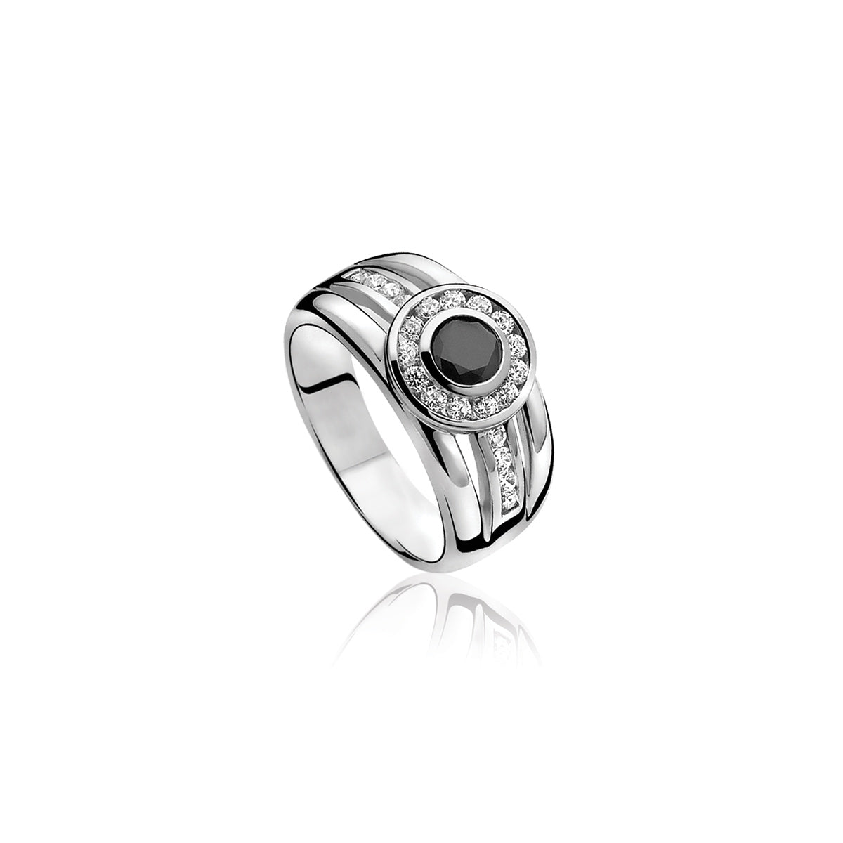 Silver Ring With CZ - Black - ZIR701