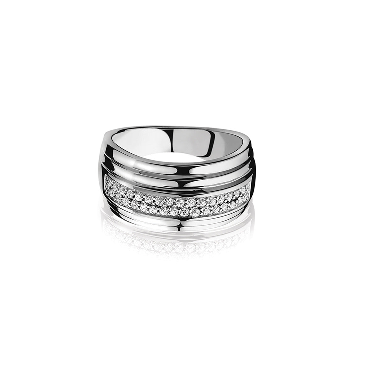 Wide Silver Ring with CZ - ZIR708