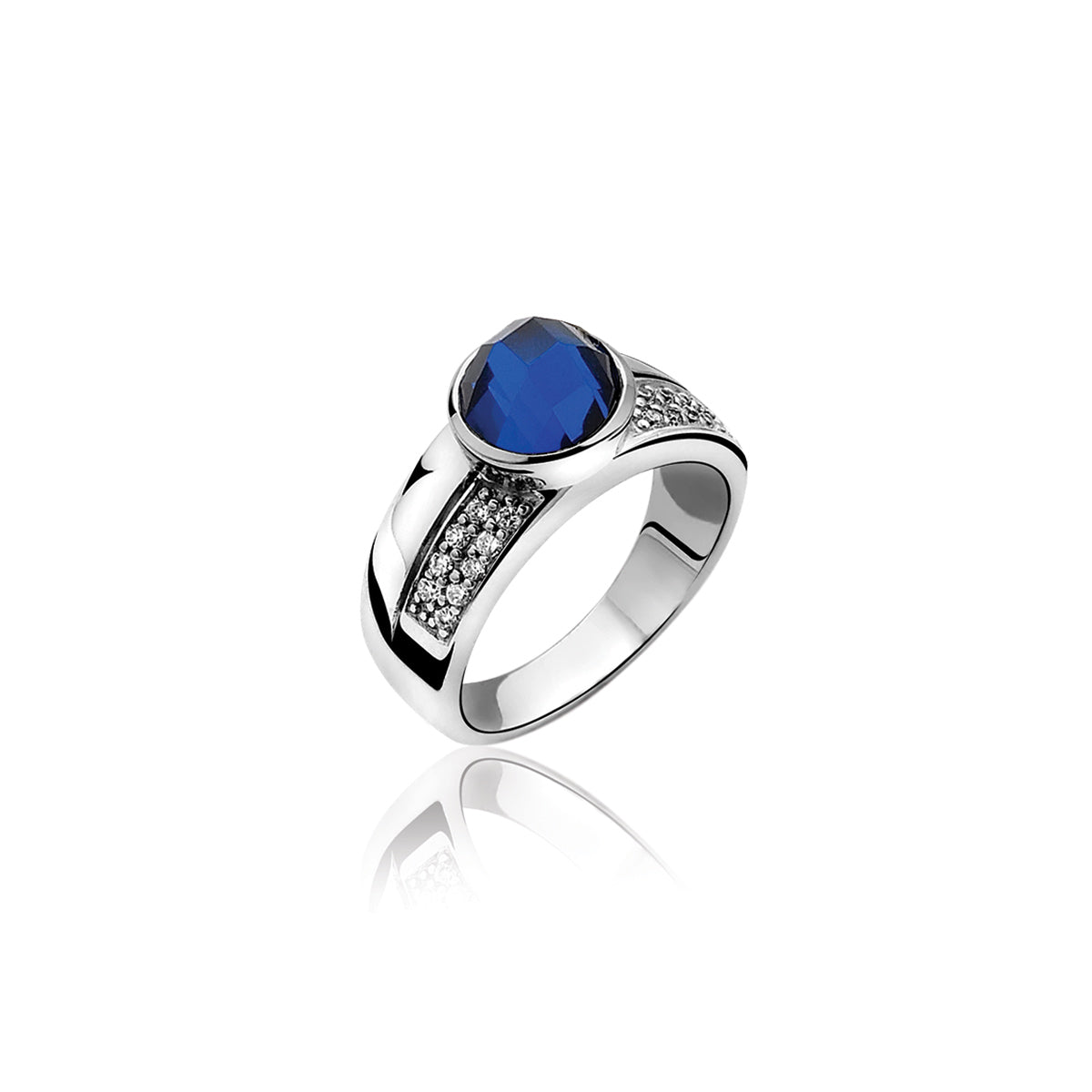 Round Bezel Set CZ Ring - Blue - ZIR766B