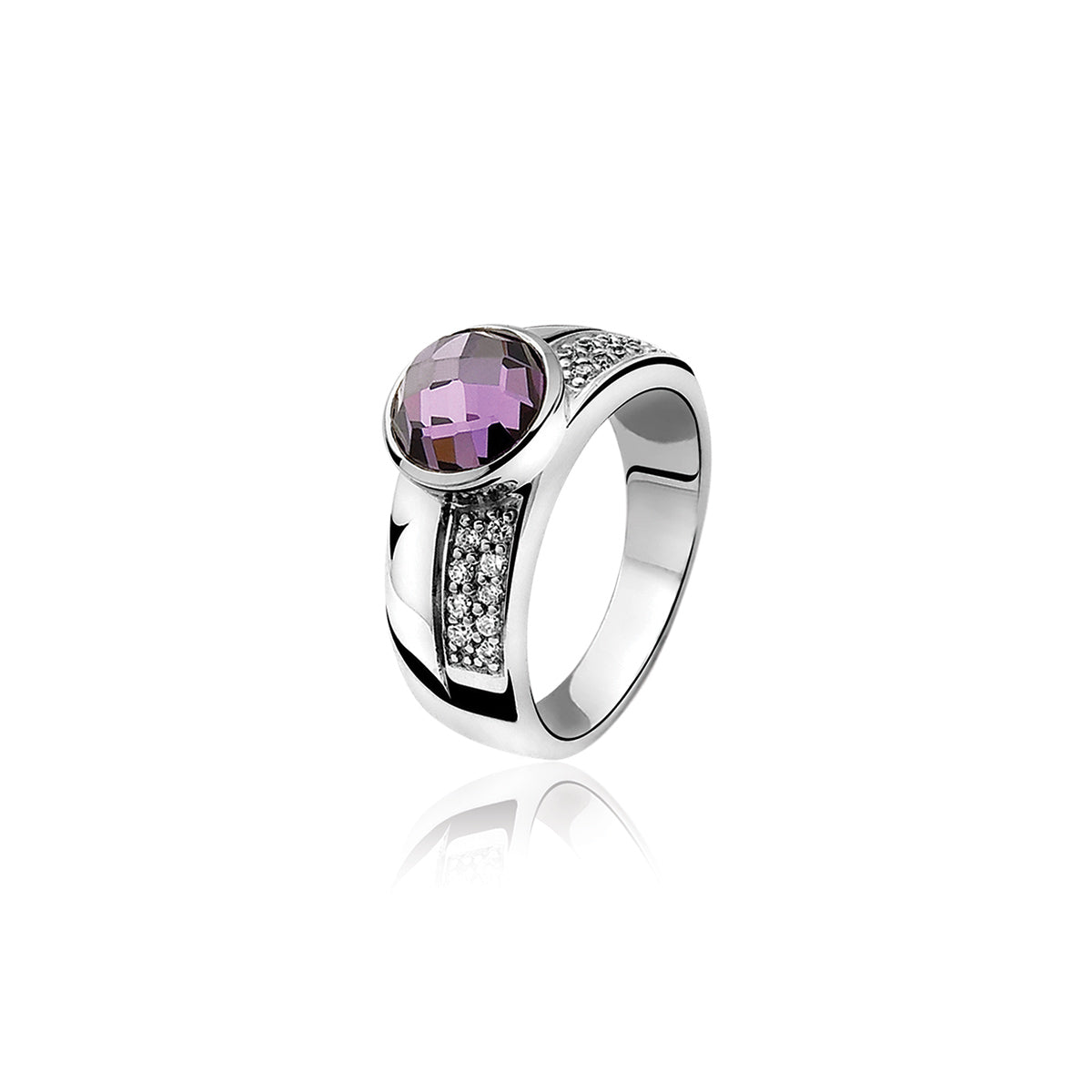 Round Bezel Set CZ Ring - Purple - ZIR766P