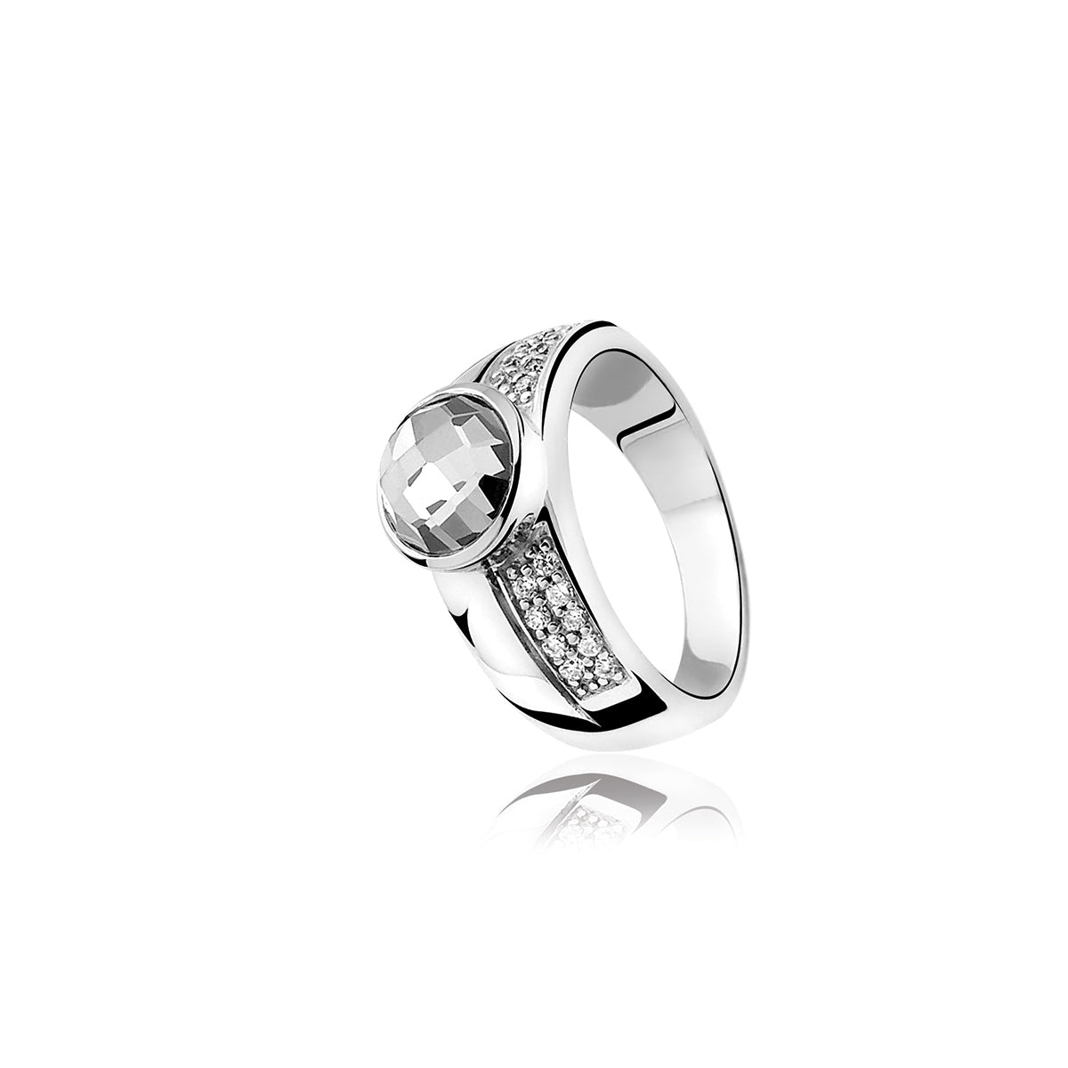 Round Bezel Set CZ Ring - White - ZIR766