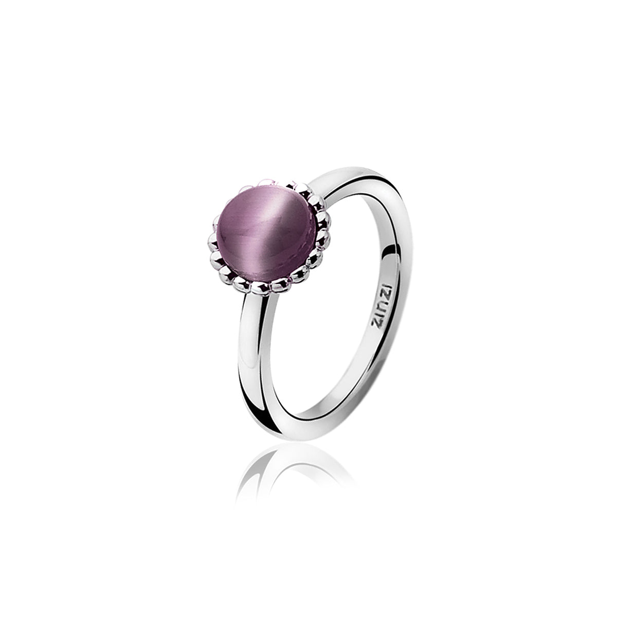 Narrow Silver Ring with Purple Cats-Eye  - ZIR793P