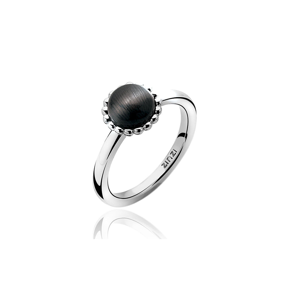 Narrow Silver Ring with Black Cats-Eye - ZIR793Z