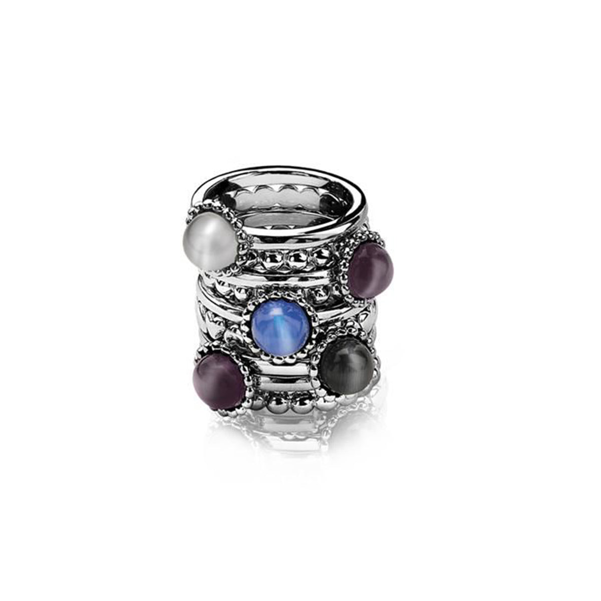 Narrow Silver Ring with Purple Cats-Eye  - ZIR793P