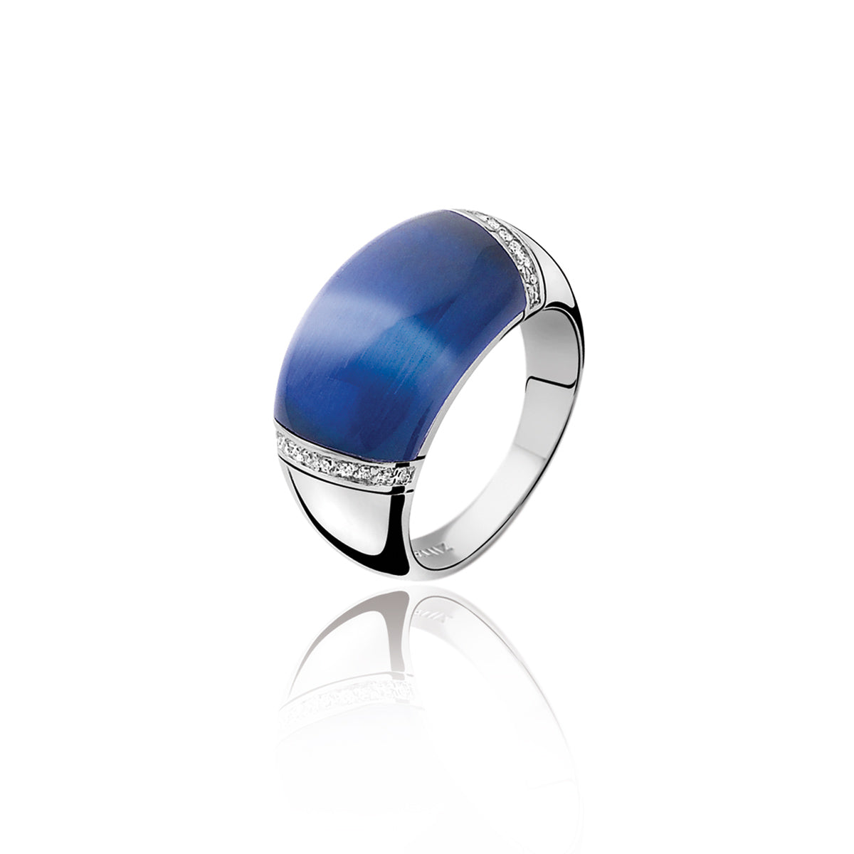 Shaped Blue Cats-Eye Stone & White CZ Ring - ZIR794B