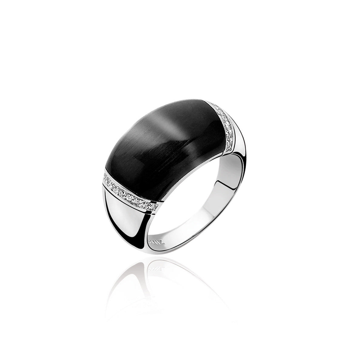 Shaped Black Cats-Eye Stone & White CZ Ring - ZIR794Z