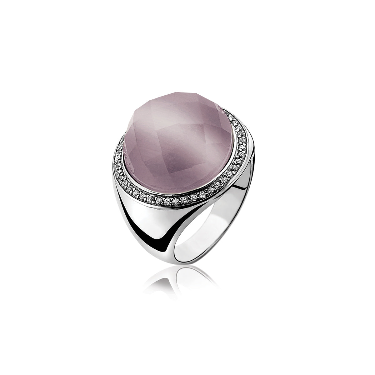 Purple Grey Cats-Eye Silver Ring with CZ - ZIR801