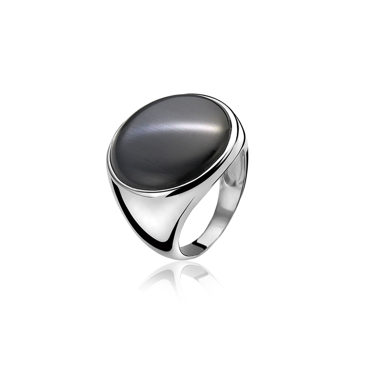 Round Cats-Eye Silver Ring - Black - ZIR843Z