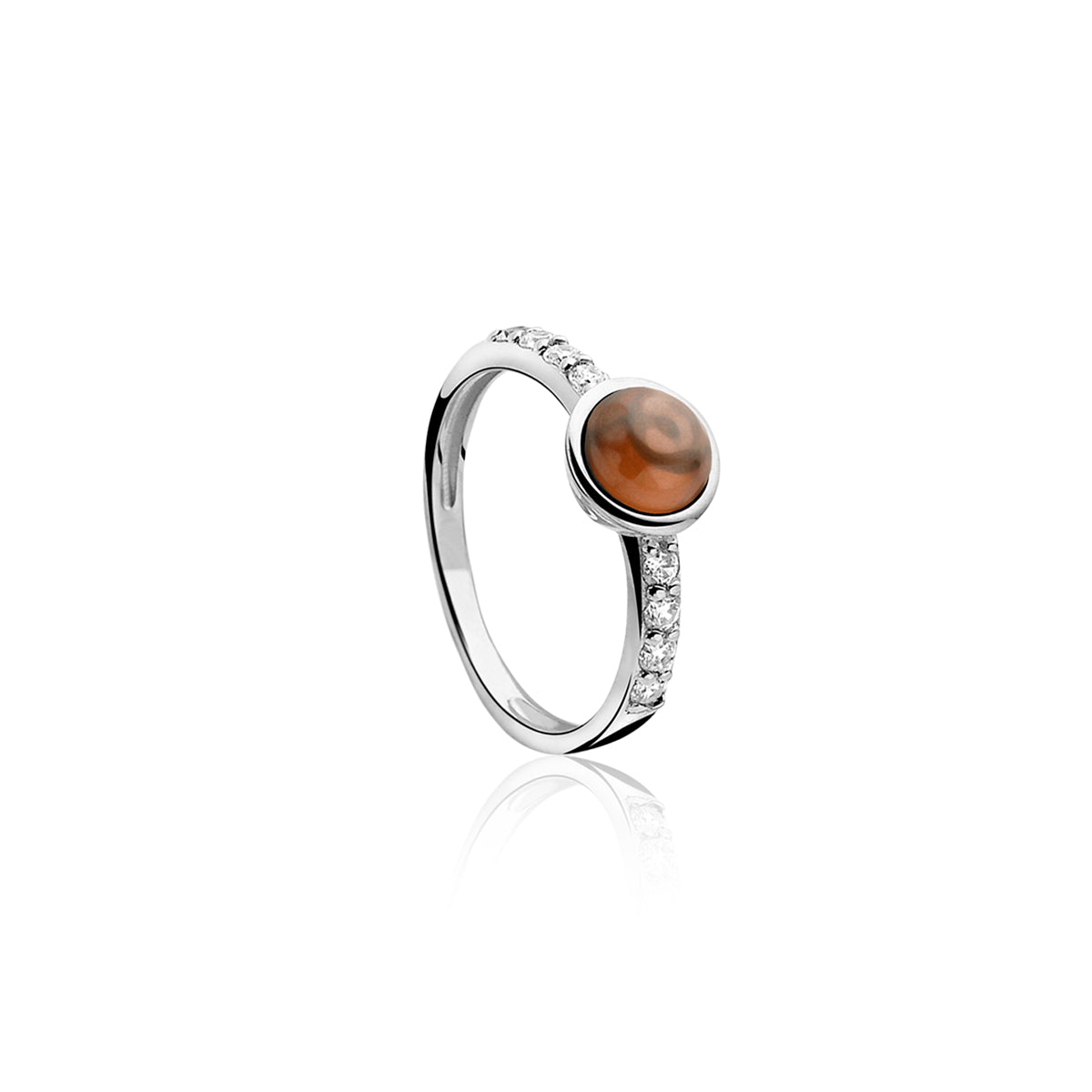 Round Silver CZ Ring - Amber Brown - ZIR927BR