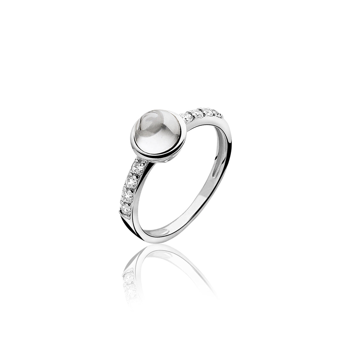 Round Silver CZ Ring - White - ZIR927