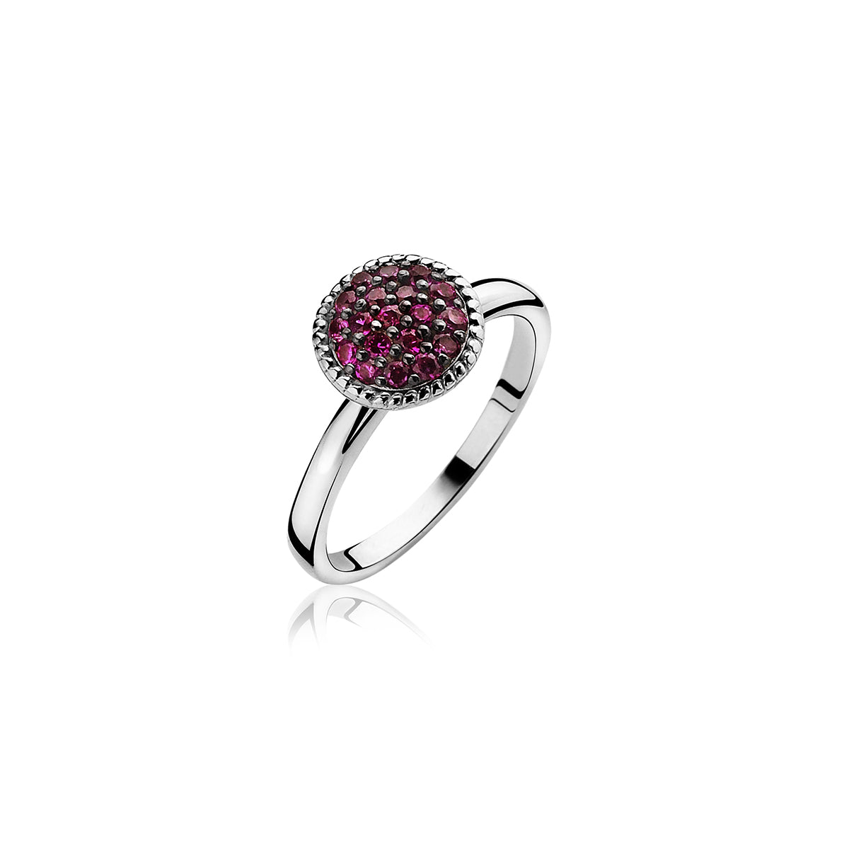 Circle Silver CZ Ring - Red - ZIR930R