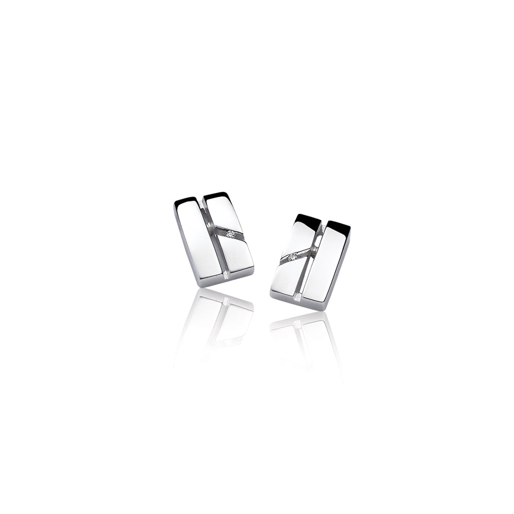 Silver Diamond Diagonal Stud Earrings - ZDO17