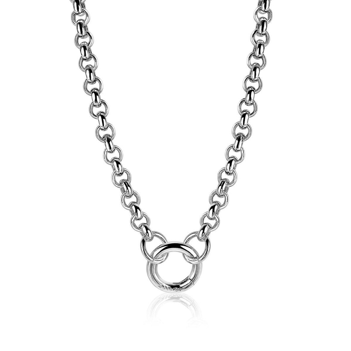 Silver Belcher Style Chain Necklace With Lock - ZIC577