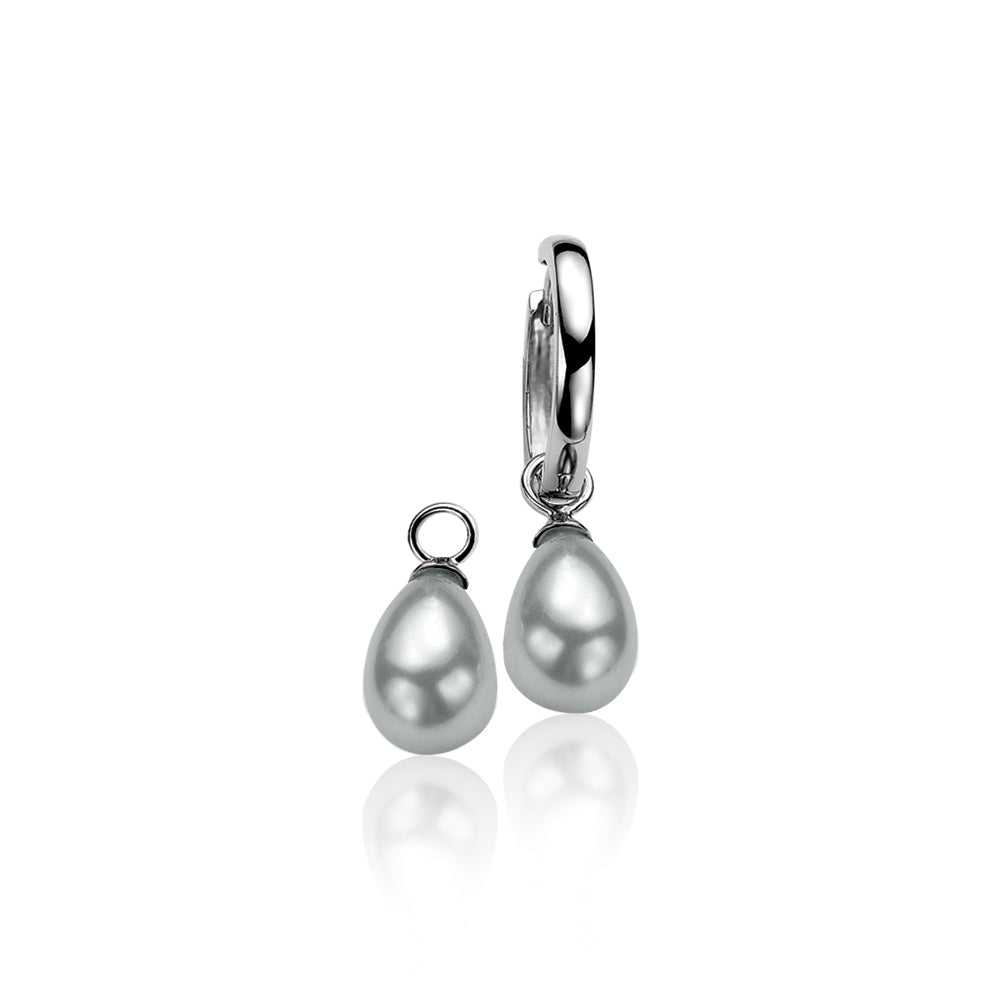 Silver Teardop Pearl Earring Pendants - Grey - ZICH355G