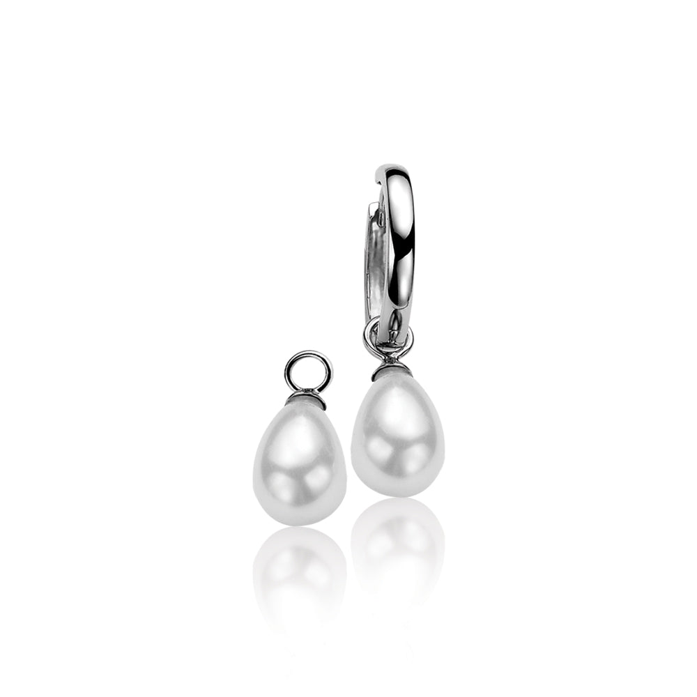 Silver Teardop Pearl Earring Pendants - White - ZICH355W