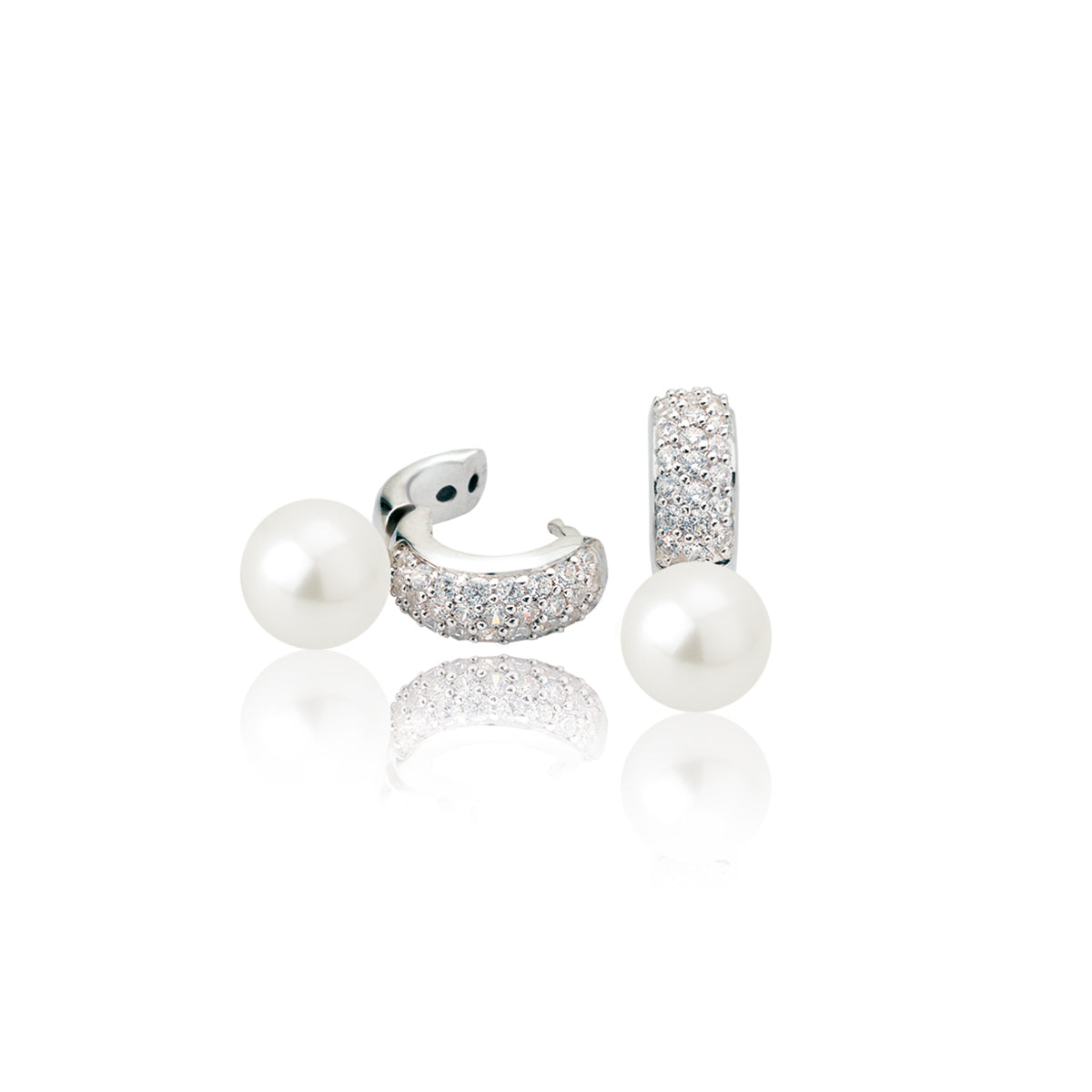 White Pearl & CZ Huggie Earrings - ZIO116-1