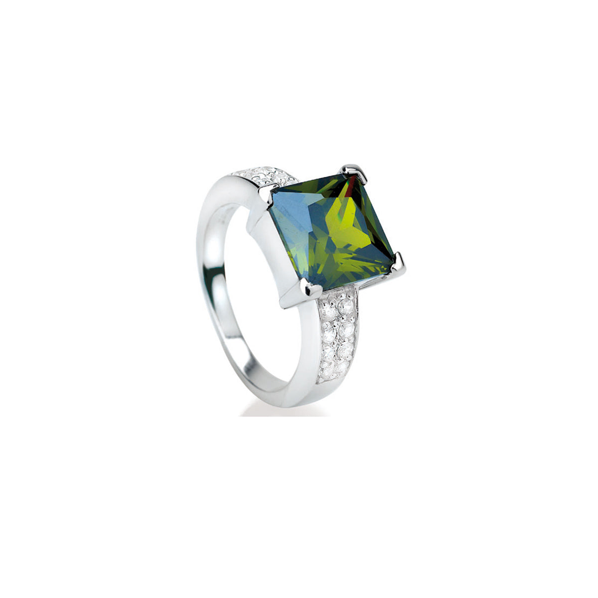 Square CZ Silver Ring - Green - ZIR265G