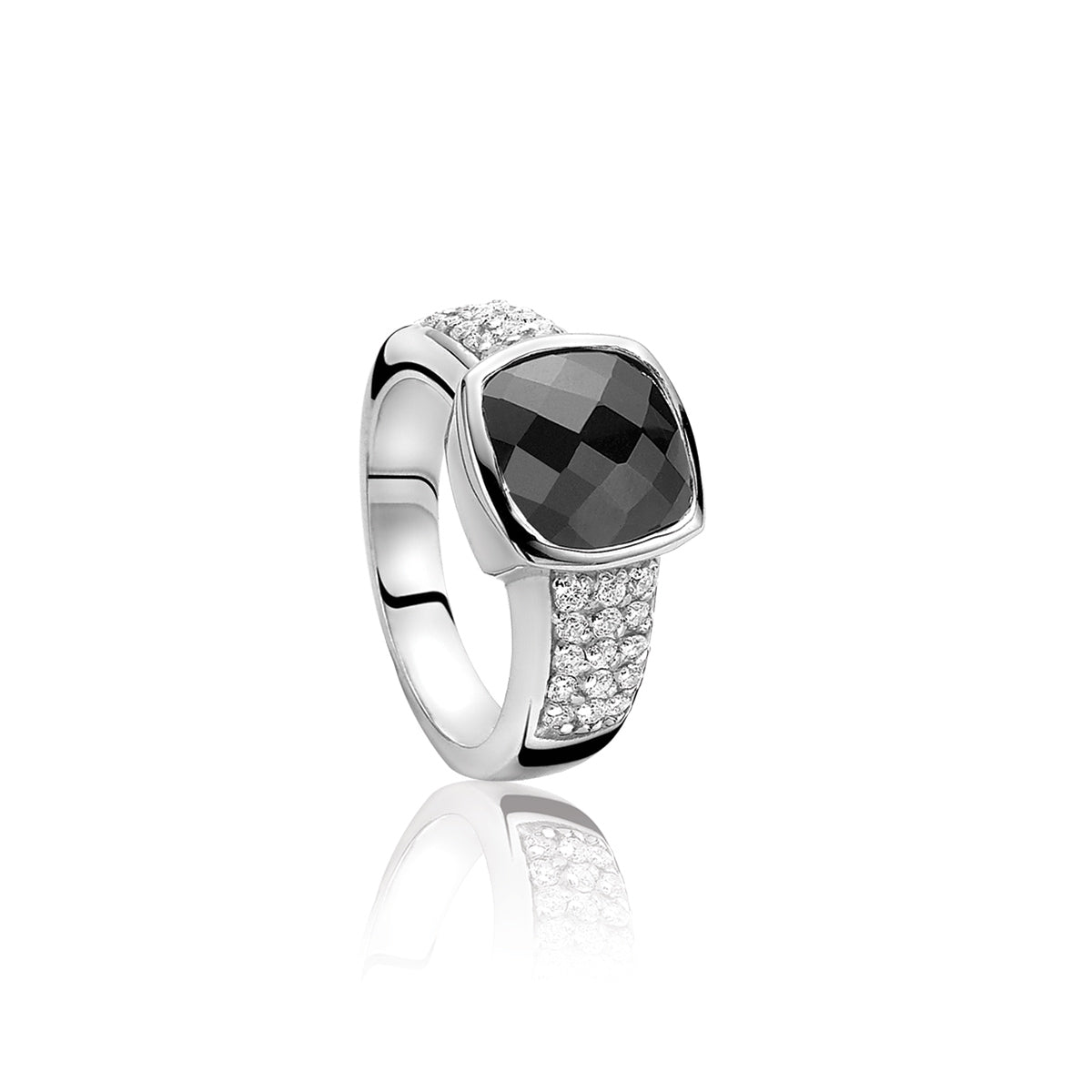 Large Square Faceted CZ Ring - Black - ZIR375Z