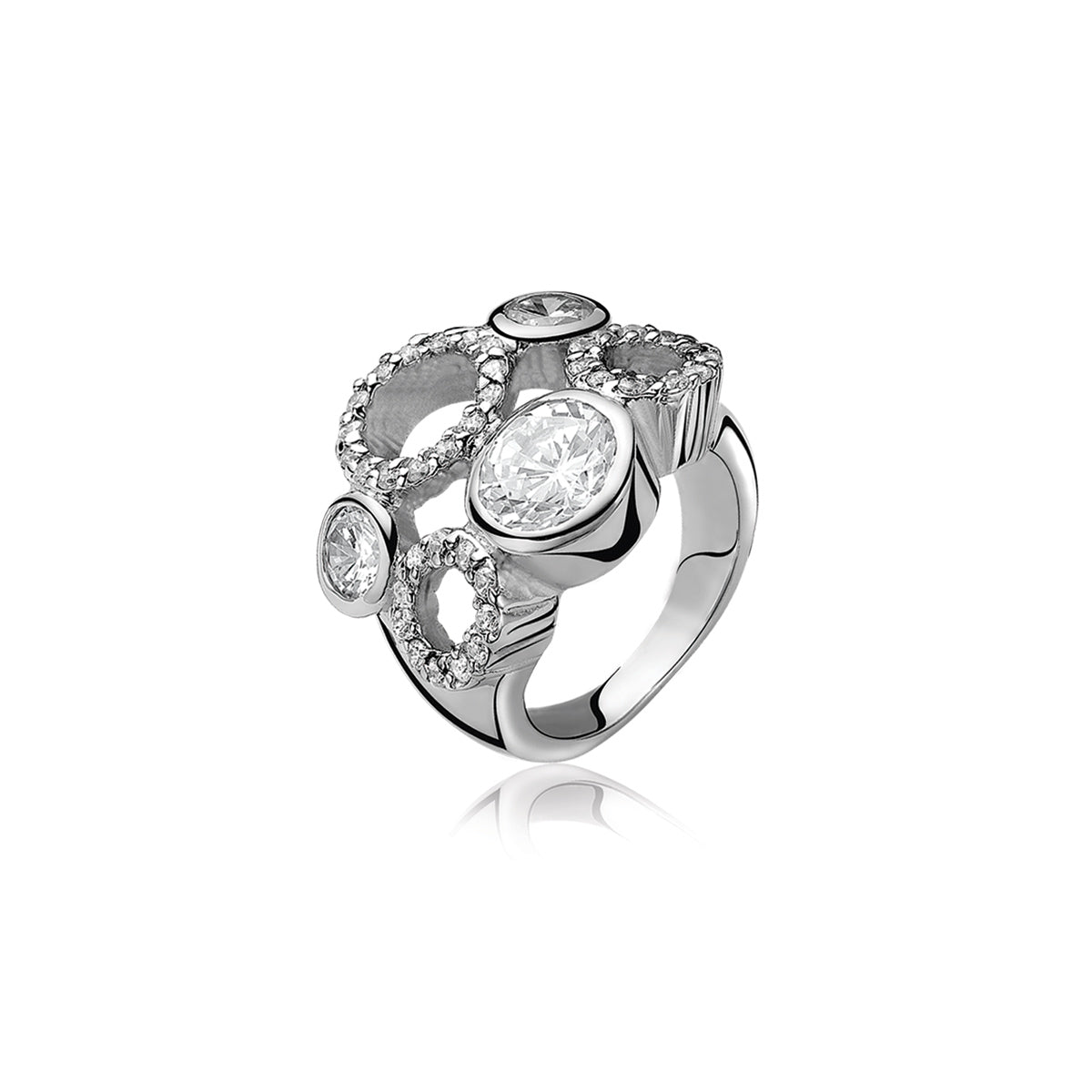 Silver Circle Patterned CZ Ring - White - ZIR459